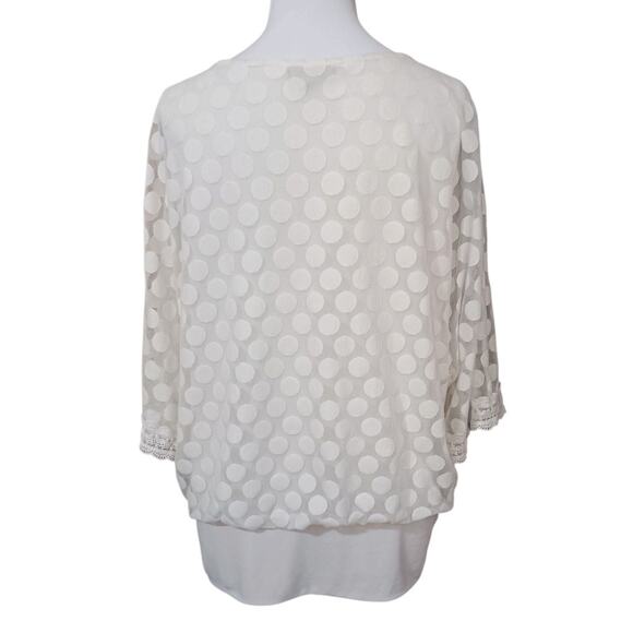Alfani Top Blouse Stretchy Plus 2X Cream Lacey Blousy Cottage Boho Career Travel - Picture 11 of 11